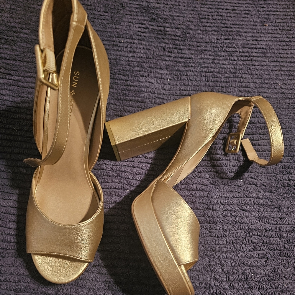 Sun + Stone Ree Maa Peep Toe Block Heel Shoes